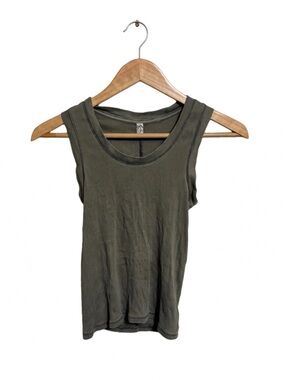 Free People Olive Green Ribbed Scoop Tank- Size XS